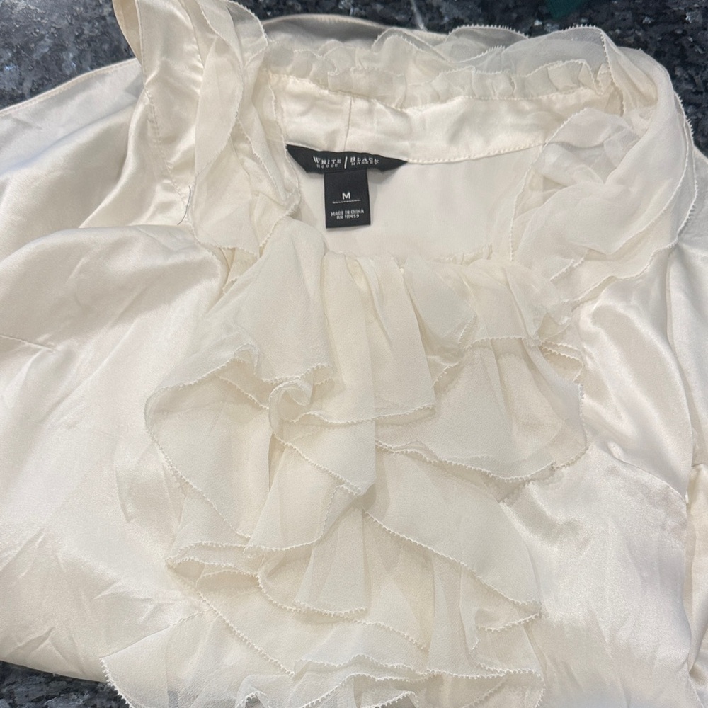 White House Black Market Ivory Ruffle Silk Blouse